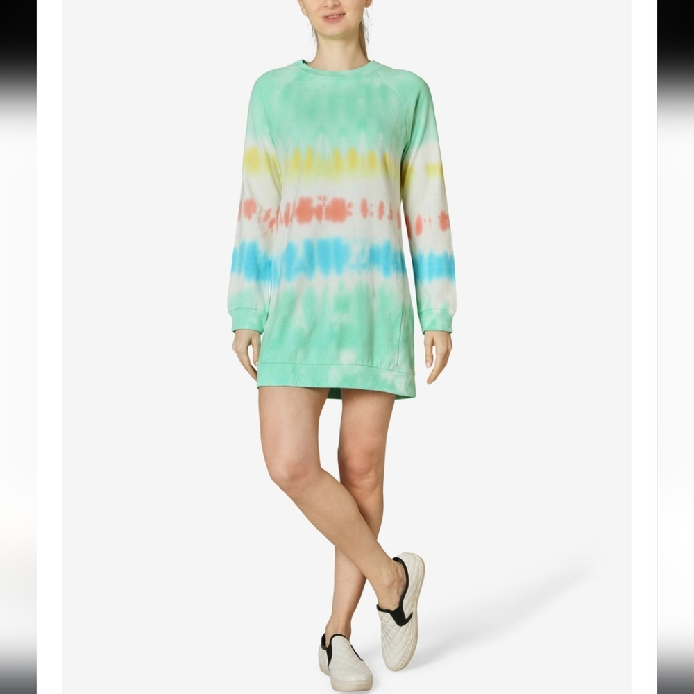 ULTRA FLIRT Green Tie Dye Crew Neck Short Shift Sweatshirt- M